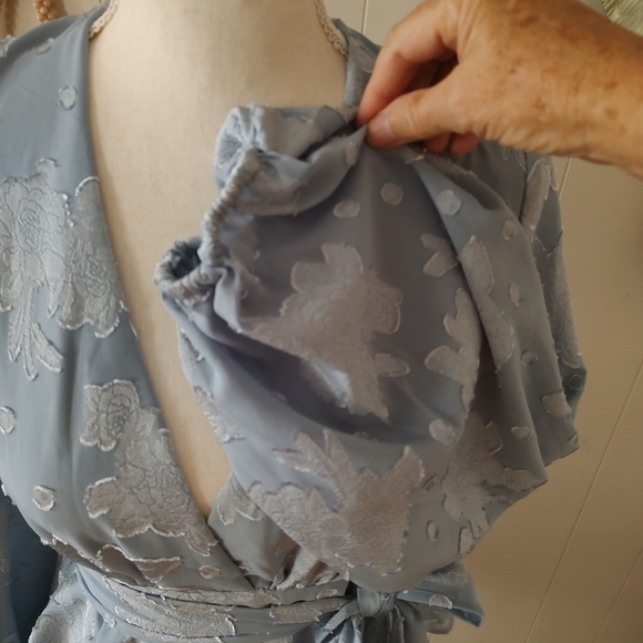 NWT Saints+Screts Blue Floral Tiered Romper Dress with Long Sash Belt SZ Small - Picture 2 of 14